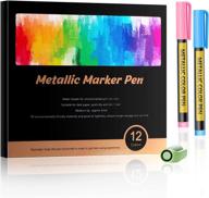 12 metallic marker pens for art supplies - metallic paint pens for diy crafts, rock painting, card making, glass, wood, metal - school projects, ceramics - waterproof logo