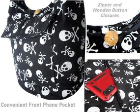 img 3 attached to 💀 Средний хиппи-хобо-сумка черно-белого цвета с плечевым ремнем и карманом для телефона на лицевой стороне - полностью подкладывается черепом.