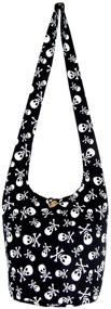 img 4 attached to 💀 Black and White Medium Hippie Hobo Sling Crossbody Bag with Front Phone Pocket - Fully Lined Skull