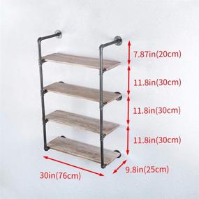 img 1 attached to 🔩 Стеллаж из ржавой индустриальной трубы, металлические навесные полки, кухонные полки в стиле рустик, деревянная подвесная полка, 30 дюймов стеллаж из стимпанка с большими трубами, настенные полки для бара, фермерские книжные полки (4 яруса)