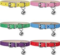 soft adjustable leather pet cat collars with bell - set of 6 pieces: ideal for small cat, kitten & puppy logo