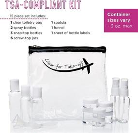 img 2 attached to Miamica TSA Compliant Travel Bottles and Toiletry Bag Set, 15-Piece, Black Clear