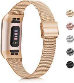 img 1 attached to Stylish Stainless Steel Slim Bands for Fitbit Charge 4 / Charge 3 - Rose Gold, Compatible for Men & Women with 4.7''-7.1'' Wrists