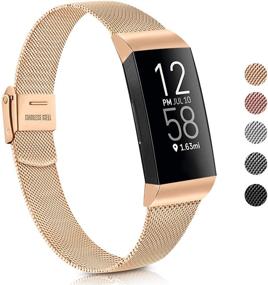 img 4 attached to Stylish Stainless Steel Slim Bands for Fitbit Charge 4 / Charge 3 - Rose Gold, Compatible for Men & Women with 4.7''-7.1'' Wrists