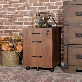 img 1 attached to 🗄️ YANGBAGA Mobile File Cabinets: 3 Drawer Wood Filing Cabinet for Home Office with Lock on Wheels - Fully Assembled, Walnut