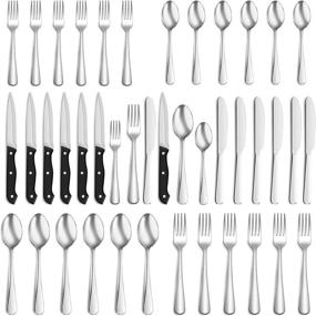 img 4 attached to Premium 36-Piece Silverware Set: Food-Grade Stainless Steel Flatware with Steak Knives - Perfect for Home, Office, Restaurant, Hotel - Dishwasher Safe