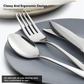 img 2 attached to Premium 36-Piece Silverware Set: Food-Grade Stainless Steel Flatware with Steak Knives - Perfect for Home, Office, Restaurant, Hotel - Dishwasher Safe