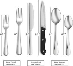 img 3 attached to Premium 36-Piece Silverware Set: Food-Grade Stainless Steel Flatware with Steak Knives - Perfect for Home, Office, Restaurant, Hotel - Dishwasher Safe