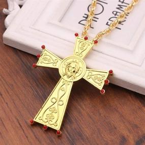 img 1 attached to 📿 Exquisite 18k Gold Plated Jeweled Jesus Crucifix Necklace - Stunning Virgin Mary Pectoral Cross Pendant with Zircons Crystals - Religious Christian Church & Orthodox Jewelry - Perfect Baptism Gift