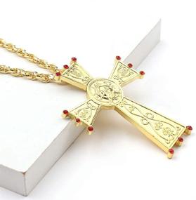 img 3 attached to 📿 Exquisite 18k Gold Plated Jeweled Jesus Crucifix Necklace - Stunning Virgin Mary Pectoral Cross Pendant with Zircons Crystals - Religious Christian Church & Orthodox Jewelry - Perfect Baptism Gift