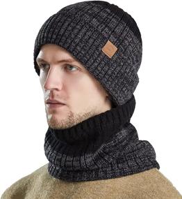 img 4 attached to 🧢 Winter Beanie Hat Scarf Set: Cozy Fleece Lined Knit Skull Cap Neck Warmer - Ribbed Cuffed Beanies for Men & Women