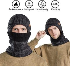 img 3 attached to 🧢 Winter Beanie Hat Scarf Set: Cozy Fleece Lined Knit Skull Cap Neck Warmer - Ribbed Cuffed Beanies for Men & Women