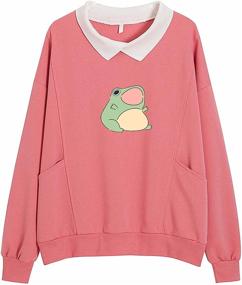 img 4 attached to 🐸 Fashionable and Comfy: KIEKIECOO Frog Swearshirt Graphic Aesthetic Oversize Clothes Cotton Pullover Feminino Hoodies with Pocket Kawaii