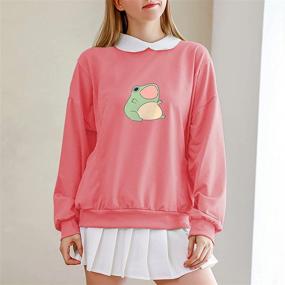 img 2 attached to 🐸 Fashionable and Comfy: KIEKIECOO Frog Swearshirt Graphic Aesthetic Oversize Clothes Cotton Pullover Feminino Hoodies with Pocket Kawaii