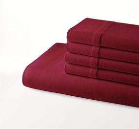 img 4 attached to Nautica Jersey Knit Collection Sheet Set - Supreme 🛏️ Softness, Moisture-Wicking & Wrinkle-Resistant Bedding for King Size Bed, Red