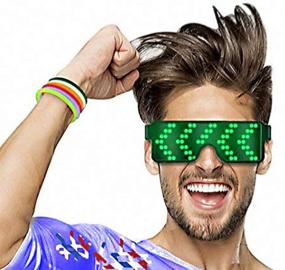 img 4 attached to 🕶️ AINSKO Fancy LED Light Glasses with Dynamic Flash Display Patterns - USB Rechargeable for Festivals, Parties, Raves, and More - Ideal for Costumes, Bars, Nightclubs and Wireless LED Display Glasses in Green
