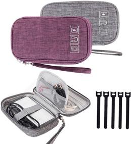 img 4 attached to 🔌 Travel Cable Organizer Bag (2-Pack) - Portable Small Electronic Accessories Carry Case for Cables, Chargers, Earphones, USBs, SD Cards, Hard Drives - Includes 5 Cable Ties (Gray and Purple)