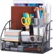 🖤 arcobis black desk organizer: stylish office desktop pen holder with drawer and multiple compartments – the mesh collection (black) логотип