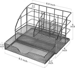 img 2 attached to 🖤 ARCOBIS Black Desk Organizer: Stylish Office Desktop Pen Holder with Drawer and Multiple Compartments – The Mesh Collection (Black)