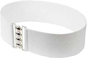 img 3 attached to 👗 Modeway Women's Stretchy Belt - 3" Wide Elastic Waist Cinch Belt with Silver Buckle