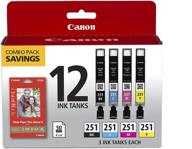 🖨️ canon cli-251 bk/c/m/y 12 color combo pack: compatible with mg7520, mg5620, mg6620 models logo