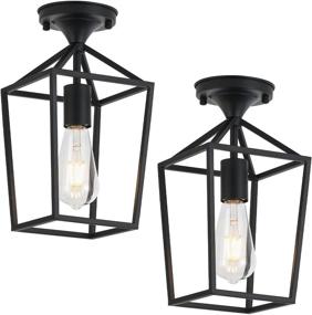 img 4 attached to 💡 Industrial Flush Mount Ceiling Light: 2-Pack Black Fixture for Porch, Hallway, Stairway, Garage, Bedroom – E26 Base, 6.7”