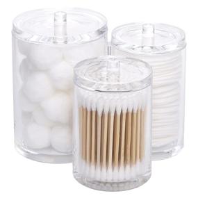 img 4 attached to 🧼 Cotton Swab and Ball Organizer Set: All-in-One Holder, Dispenser, and Storage Apothecary Jar for Bathroom