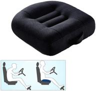 portable car booster seat cushion: ergonomic posture support and height boost for drivers, office, and home use - black logo