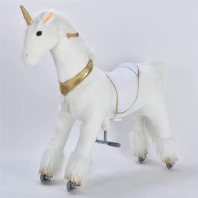 img 3 attached to Игрушка-качалка Ufree Mechanical Rocking Horse, 44 дюйма, с возможностью катания и перемещения, подходит для детей от 6 лет и взрослых, единорог с золотым рогом.