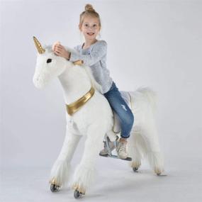 img 2 attached to Игрушка-качалка Ufree Mechanical Rocking Horse, 44 дюйма, с возможностью катания и перемещения, подходит для детей от 6 лет и взрослых, единорог с золотым рогом.