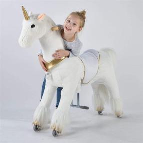 img 1 attached to Игрушка-качалка Ufree Mechanical Rocking Horse, 44 дюйма, с возможностью катания и перемещения, подходит для детей от 6 лет и взрослых, единорог с золотым рогом.