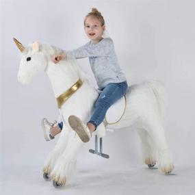 img 4 attached to Игрушка-качалка Ufree Mechanical Rocking Horse, 44 дюйма, с возможностью катания и перемещения, подходит для детей от 6 лет и взрослых, единорог с золотым рогом.