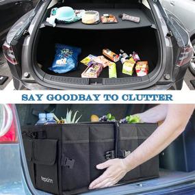 img 2 attached to 🚗 Car Trunk Organizer Storage with Cooler Bag & Lid, Large Compartment Collapsible Cargo Trunk Accessories Organizers - Black