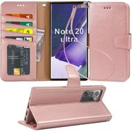 📱 arae wallet case for samsung galaxy note 20 ultra - rose gold | wrist strap, credit card holders, and more! logo