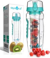 🍓 aquafrut 32 oz fruit infuser water bottle - bpa-free, leak proof, tritan sports bottle with flip top lid and drinking spout - includes free recipe ebook (teal) logo