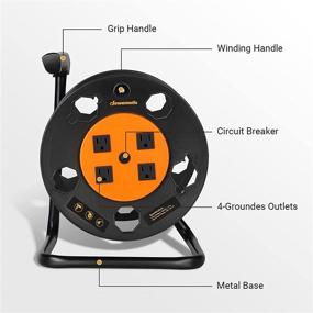 img 3 attached to 🔌 DEWENWILS Heavy Duty Extension Cord Storage Reel with 4-Grounded Outlets, 12/3, 14/3, 16/3 Gauge Power Cord Reel, Hand Wind Retractable, 13A Circuit Breaker, Orange