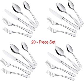 img 2 attached to 🍴 ENLOY 20-Piece Stainless Steel Flatware Set - Elegant Silverware with Knife, Fork, Spoon - Dishwasher Safe, Service for 4