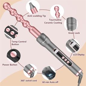 img 2 attached to 💁 Professional 6-in-1 Curling Iron Set with Hair Straightener Brush, Interchangeable Ceramic Barrels, 60 Min Auto Off - Heat Resistant Glove included (Pink)