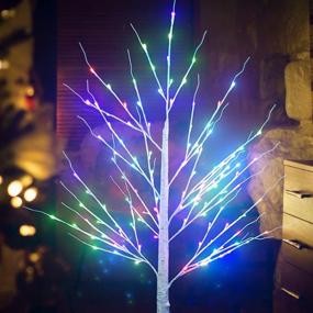 img 3 attached to 🎄 Pooqla 6 футовое 120 LED дерево из искусственной березы с изменением цвета освещения - пульт дистанционного управления, внутреннее/наружное праздничное украшение