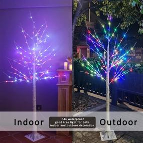 img 2 attached to 🎄 Pooqla 6 футовое 120 LED дерево из искусственной березы с изменением цвета освещения - пульт дистанционного управления, внутреннее/наружное праздничное украшение