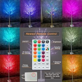 img 1 attached to 🎄 Pooqla 6 ft 120 LED Color Changing Christmas Lighted Birch Artificial Tree - Remote Control, Indoor/Outdoor Holiday Decoration