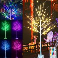 🎄 pooqla 6 ft 120 led color changing christmas lighted birch artificial tree - remote control, indoor/outdoor holiday decoration logo