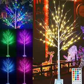 img 4 attached to 🎄 Pooqla 6 ft 120 LED Color Changing Christmas Lighted Birch Artificial Tree - Remote Control, Indoor/Outdoor Holiday Decoration