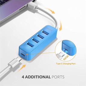 img 3 attached to 🔵 iDsonix USB 3.0 Hub - 4-Port 5V / 2A Powered USB Splitter for High-Speed Data Transfer - Compatible with Laptop, iMac, Surface Pro, XPS, USB Flash Drives, Mobile HDD, Printer, Camera, and More (Blue)