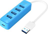 🔵 idsonix usb 3.0 hub - 4-port 5v / 2a powered usb splitter for high-speed data transfer - compatible with laptop, imac, surface pro, xps, usb flash drives, mobile hdd, printer, camera, and more (blue) логотип