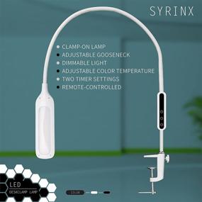 img 2 attached to 💡 White LED Desk Lamp with Clamp and Remote Control & Touch, Adjustable Flexible Gooseneck, Modern Stylish Design, Multiple Brightness and Color Settings - Syrinx