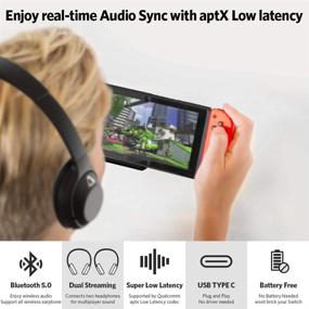 img 3 attached to 1Mii Wireless Bluetooth 5.0 Audio Transmitter with Low Latency for Nintendo Switch & Lite - APTX LL Support for Headphones, Speakers, PS4, PC - Includes USB C to A Converter