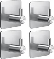 🧲 gogenic adhesive hooks - waterproof stainless steel sticky hooks for hanging - bathrooms and bedrooms - coat, hat, robe, towel hook wall mount - 4-packs (silver) logo