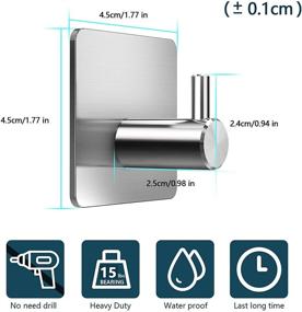 img 3 attached to 🧲 Gogenic Adhesive Hooks - Waterproof Stainless Steel Sticky Hooks for Hanging - Bathrooms and Bedrooms - Coat, Hat, Robe, Towel Hook Wall Mount - 4-Packs (Silver)