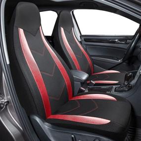 img 3 attached to 🔴 Ultimate Comfort and Style: Road Comforts Sports Car Seat Covers in Sports Carbon Fiber Mesh Design – Airbag Compatible, Universal Fit for Cars, Trucks, Vans, and SUVs (Red)